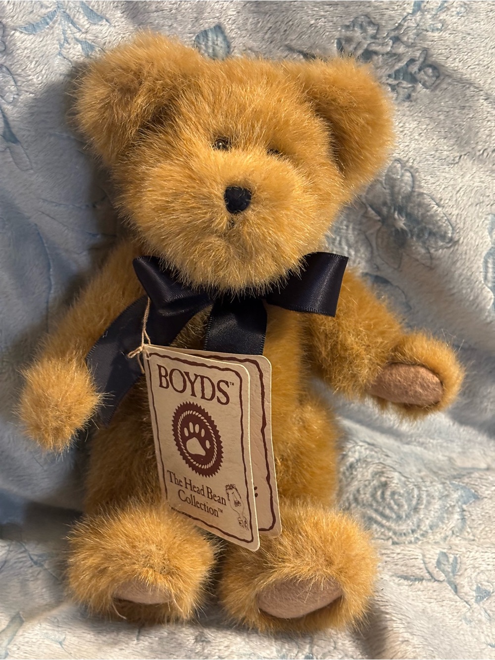 Boyd’s Bear Plush Golden Brown Teddy Bear with Navy Bow- Peter